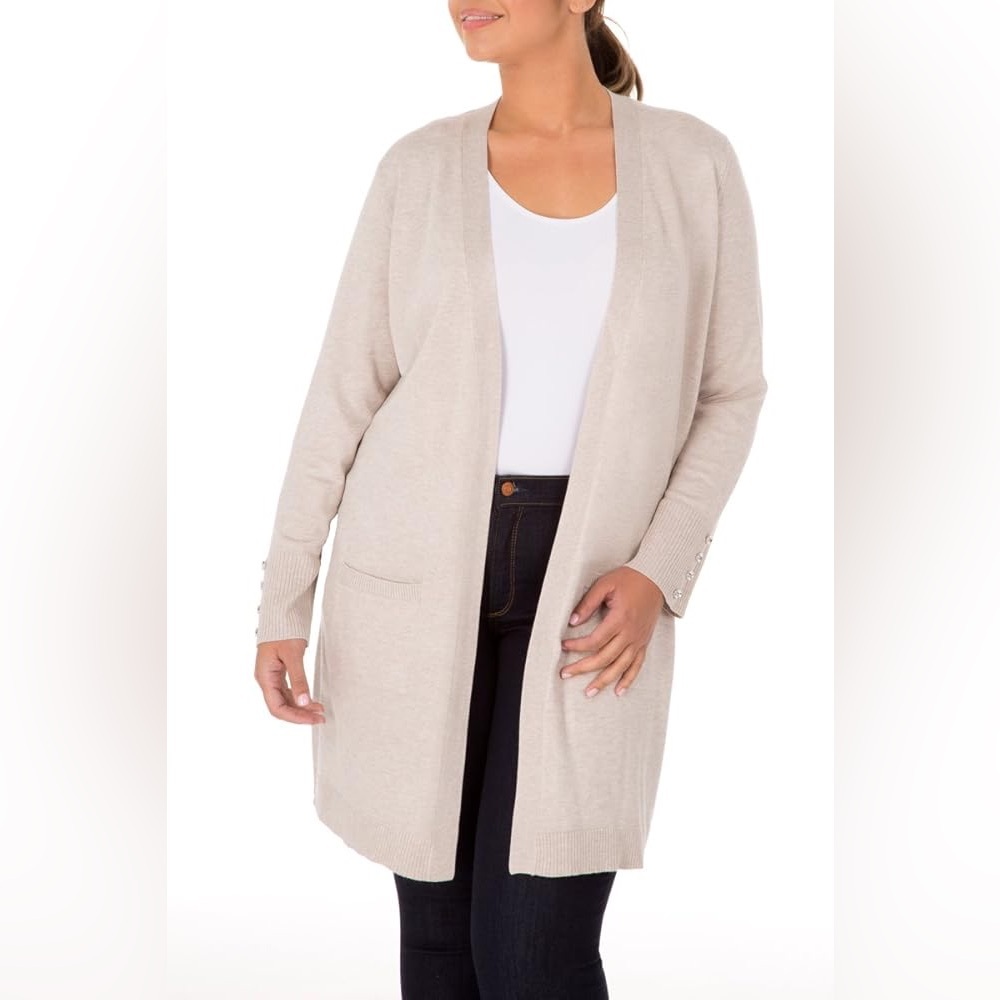 NWT 89th & Madison Oatmeal Heather Open Front Cardigan Medium